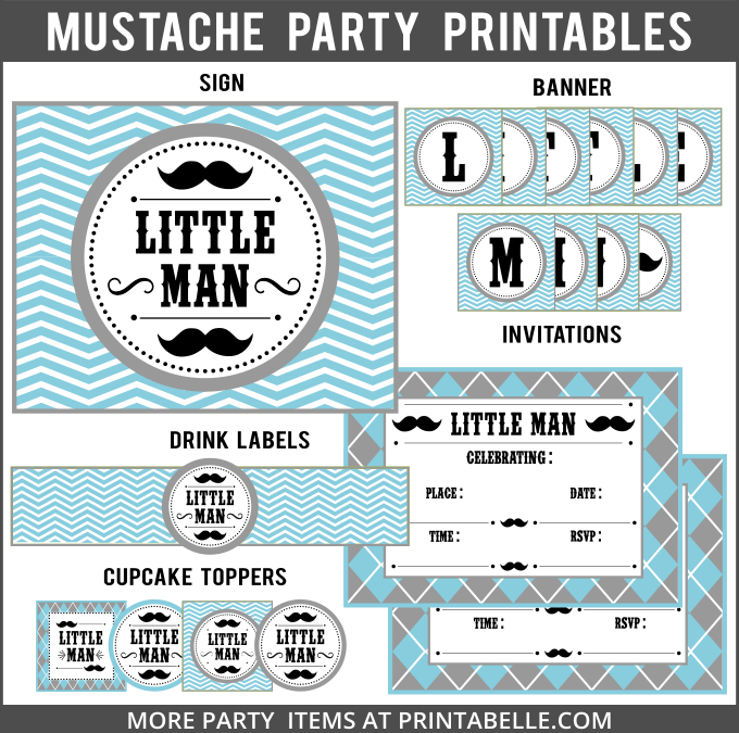 Mustache Little Man Party Printables