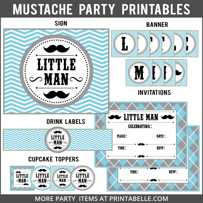 Mustache Little Man Party Printables Printabelle