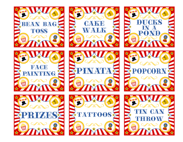 Ten Circus Printable Party Activity Signs