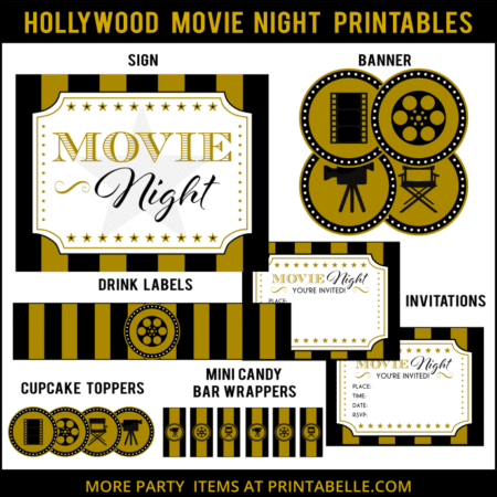 Glam Hollywood Movie Night Party Printables