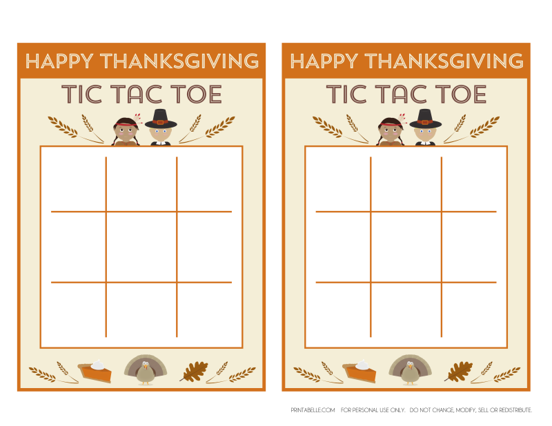 Free Printable Thanksgiving Tic Tac Toe Game