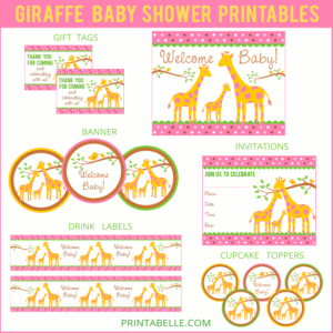 Pink Giraffe Baby Shower Party Printables