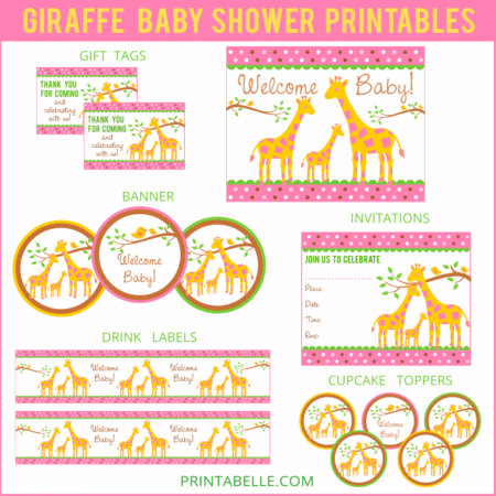 Pink Giraffe Baby Shower Party Printables