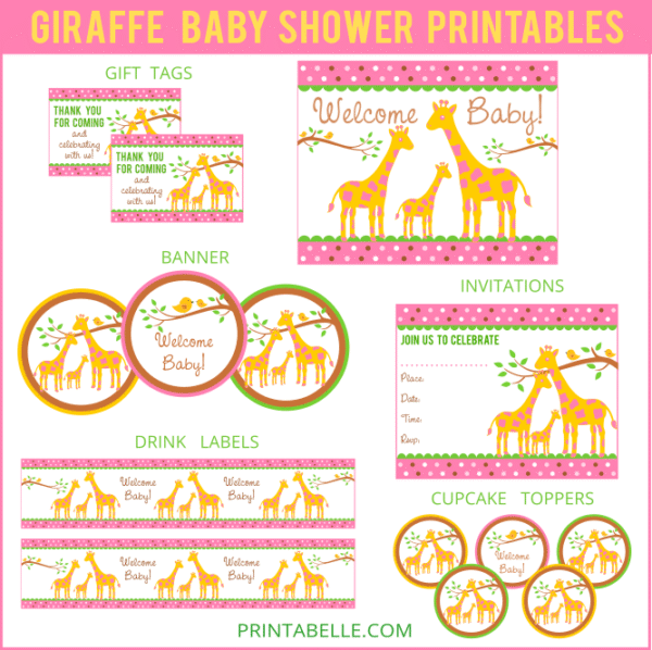 Pink Giraffe Baby Shower Party Printables