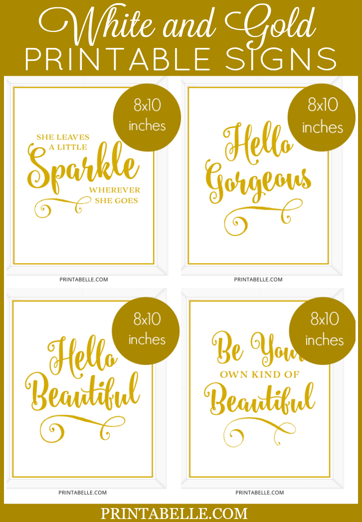 White and Gold Printable Signs