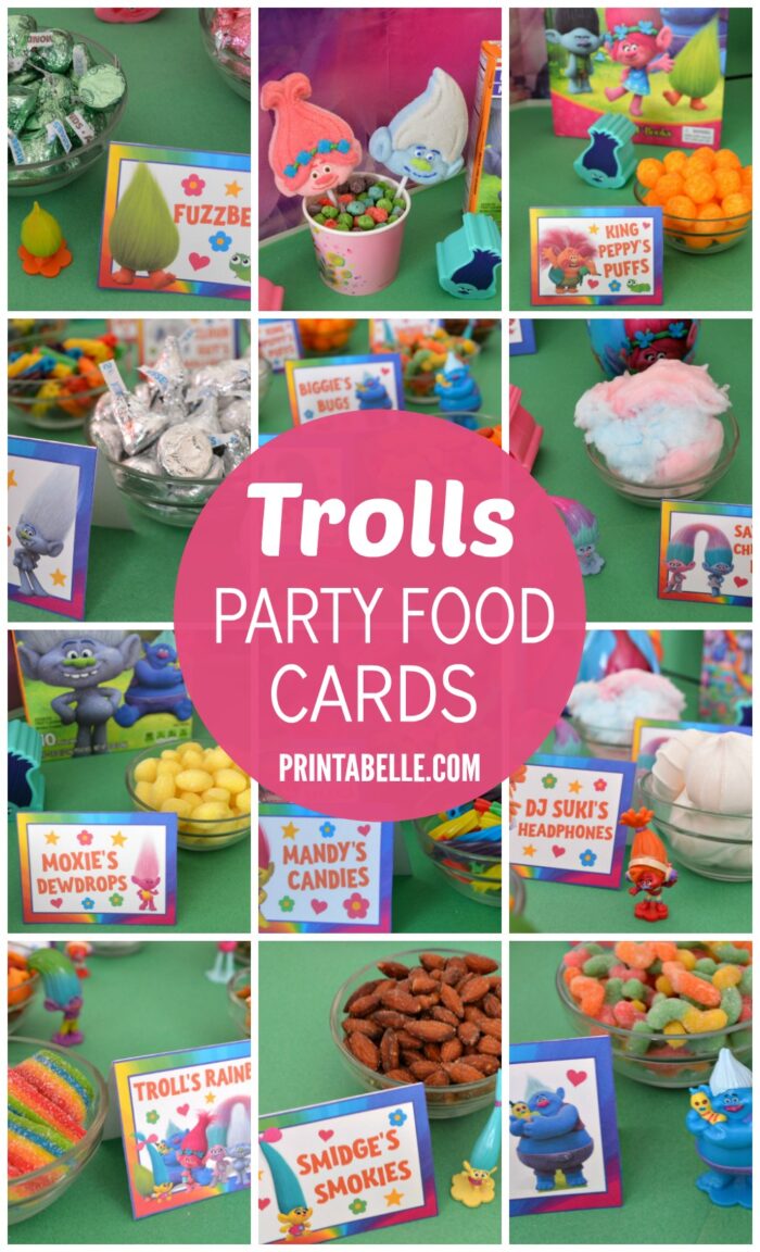 Trolls Party Snack Bar Printable Food Cards