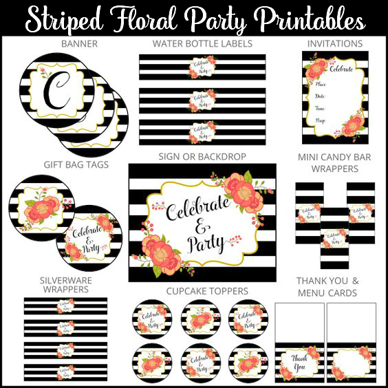 Striped Floral Party Printables