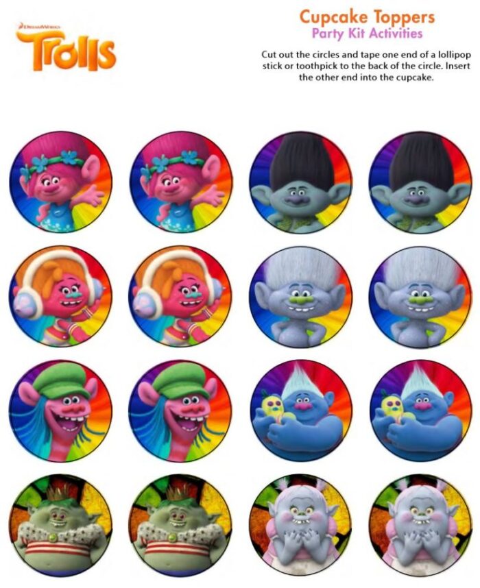 Trolls Party Cupcake Toppers