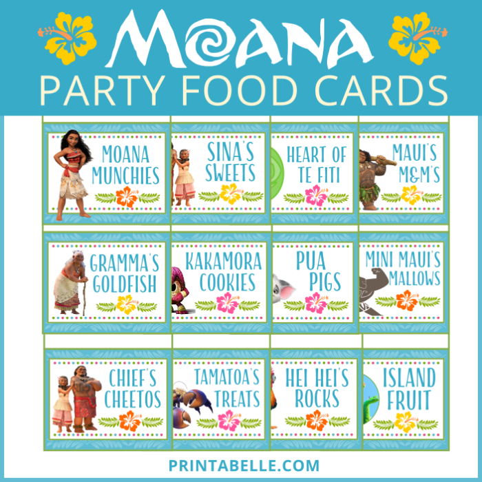 Moana Printable Party Food Cards (+ Free Printable Snack Bar Sign)