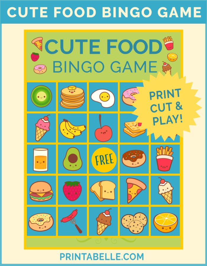 Cute Food Printable Bingo Game