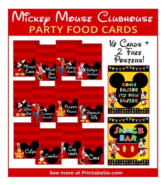 Mickey Mouse Clubhouse Party Printable Food Cards + Free Signs