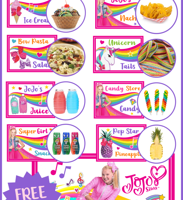 JoJo Siwa Birthday Party Printable Food Cards & Snack Bar