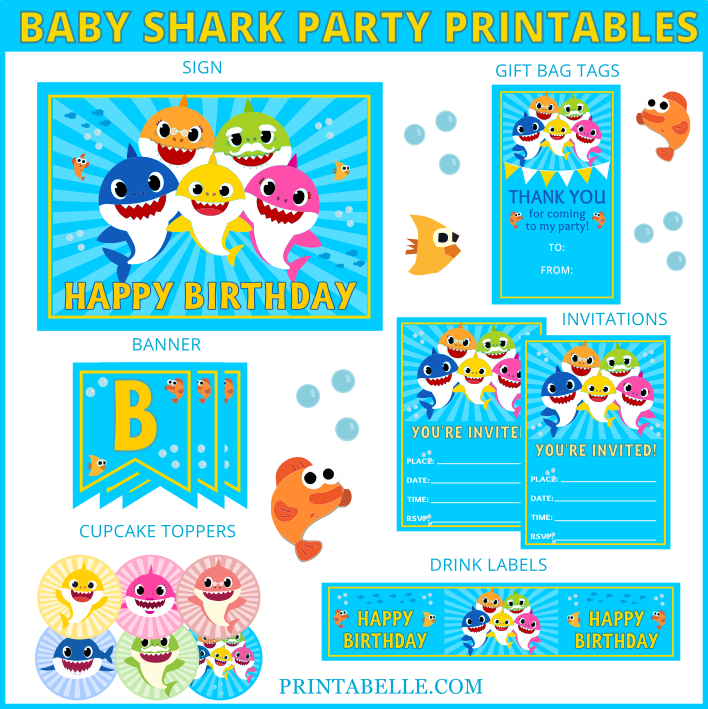 Shark Party Baby Shark Cake Topper Printable