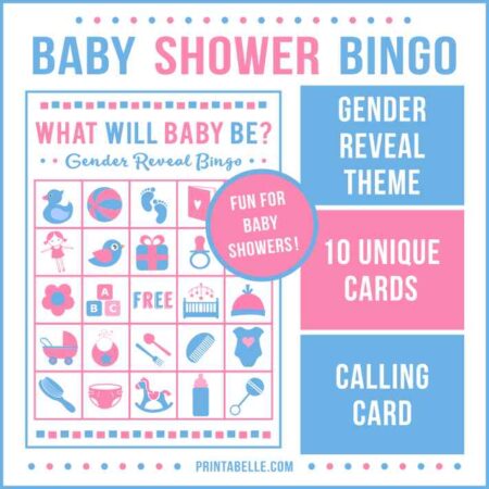 Gender Reveal Baby Shower Bingo Game