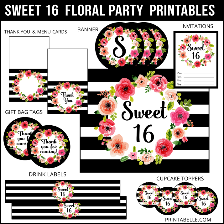 Sweet 16 Birthday Party Printables Printabelle