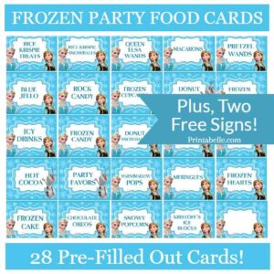 Frozen Party Food Card Prefilled Printables + FREE Bonus Signs!