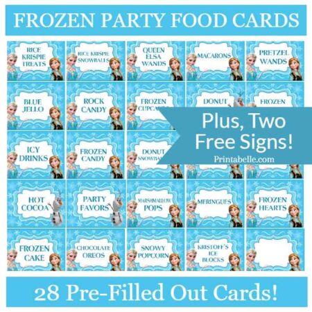 Frozen Party Food Card Prefilled Printables + FREE Bonus Signs!