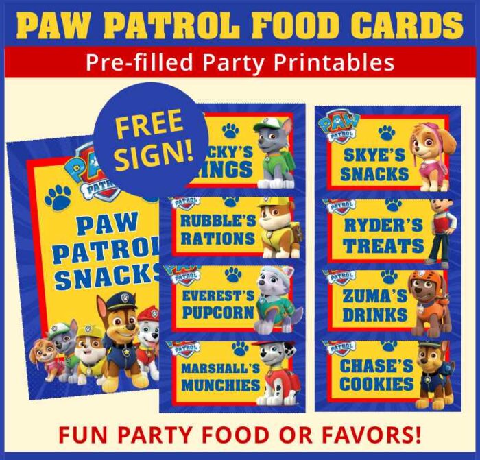 Paw Patrol Party Pre-filled Tented Food Cards - Image 2