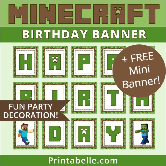 Minecraft Happy Birthday Banner + FREE Mini Banner