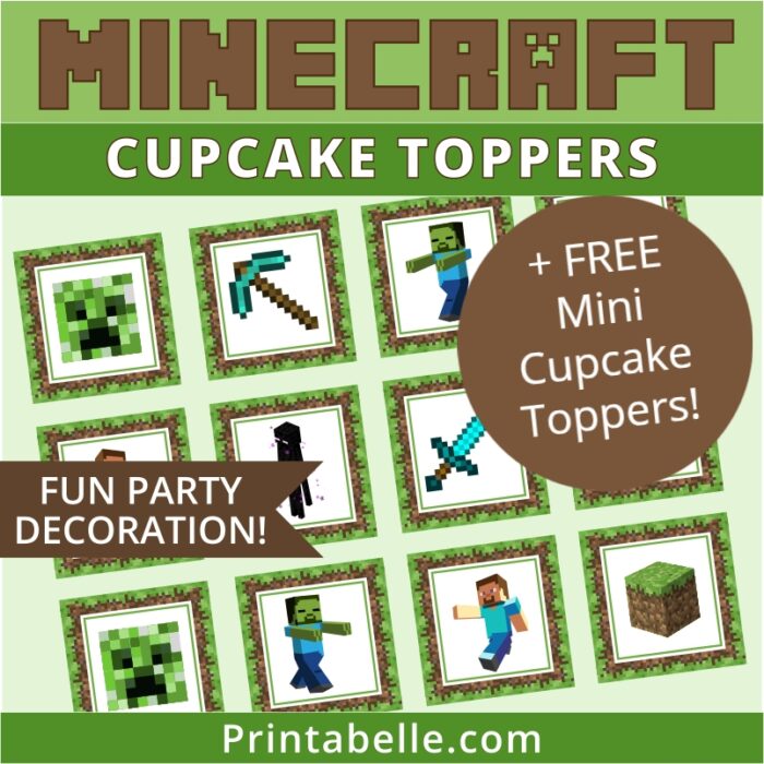 Minecraft Cupcake Toppers + FREE Mini Cupcake Toppers Party Printables