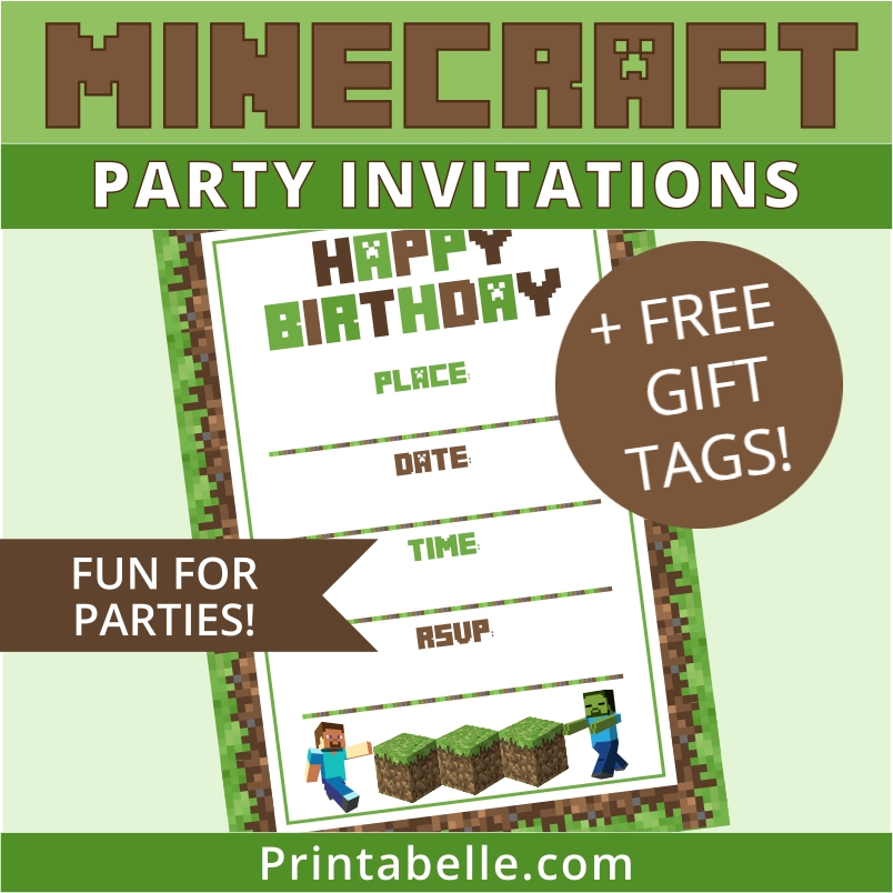 Minecraft Invitations +FREE Gift Tags Party Printables