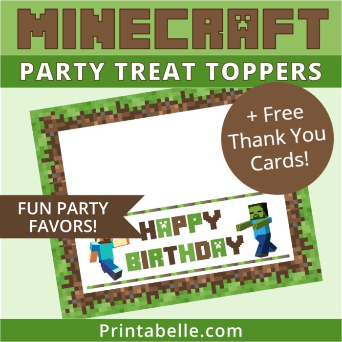 Minecraft Treat Toppers +FREE Thank You Cards Party Printables