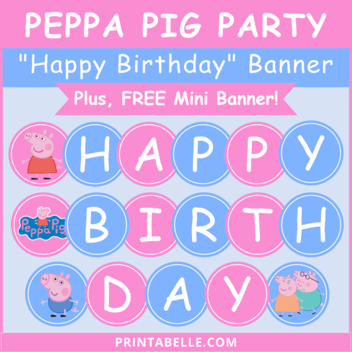 Peppa Pig "Happy Birthday" Banner + FREE Mini Banner