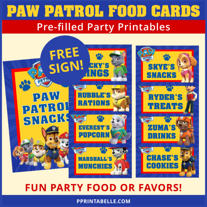 Paw Patrol Party Pre-filled Tented Food Cards