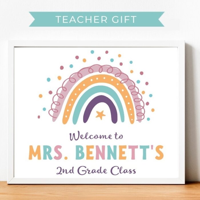 Fun Boho Rainbow Teacher Sign