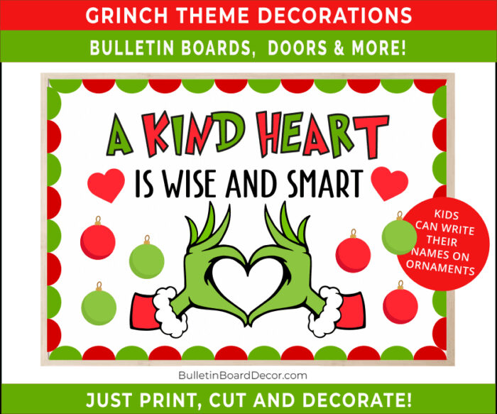 Grinch Christmas Kindness Bulletin Board Decor & Activity