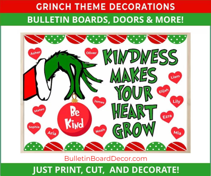 Grinch Inspired Kindness Christmas Bulletin Board Kit