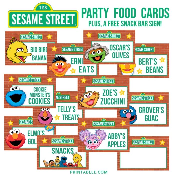 Sesame Street Printable Food Label Cards + FREE Snack Bar Sign