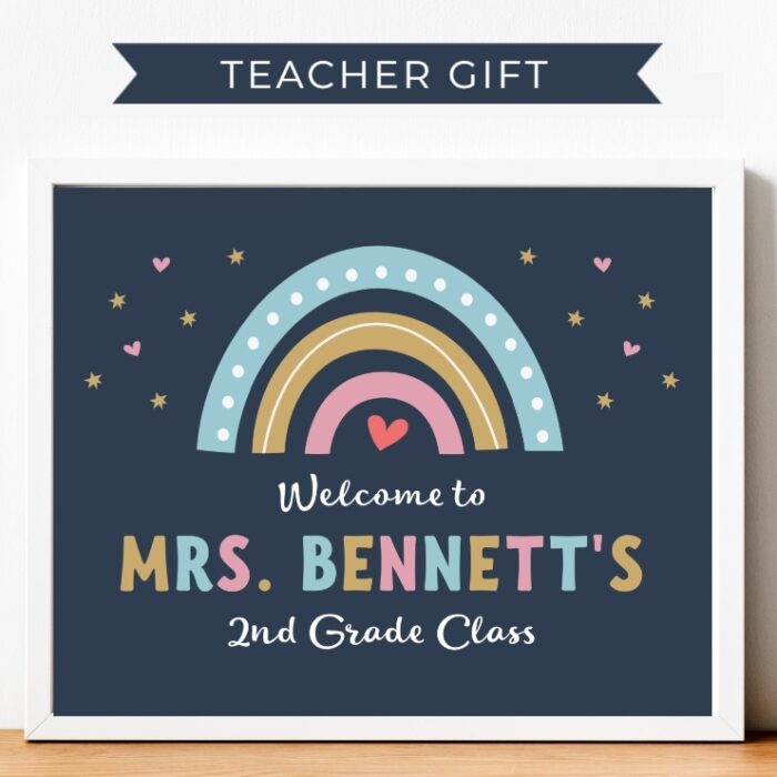 Blue Boho Rainbow Teacher Sign