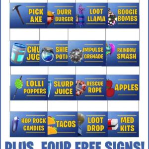 Fortnite Food Cards Party Printables