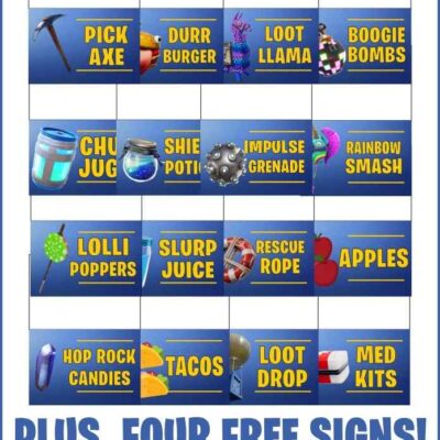 Fortnite Food Cards Party Printables