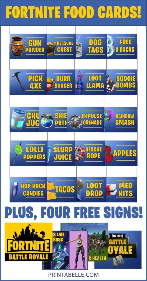 Fortnite Food Cards Party Printables