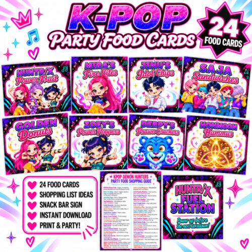 Kpop Demon Hunters Party Food Cards