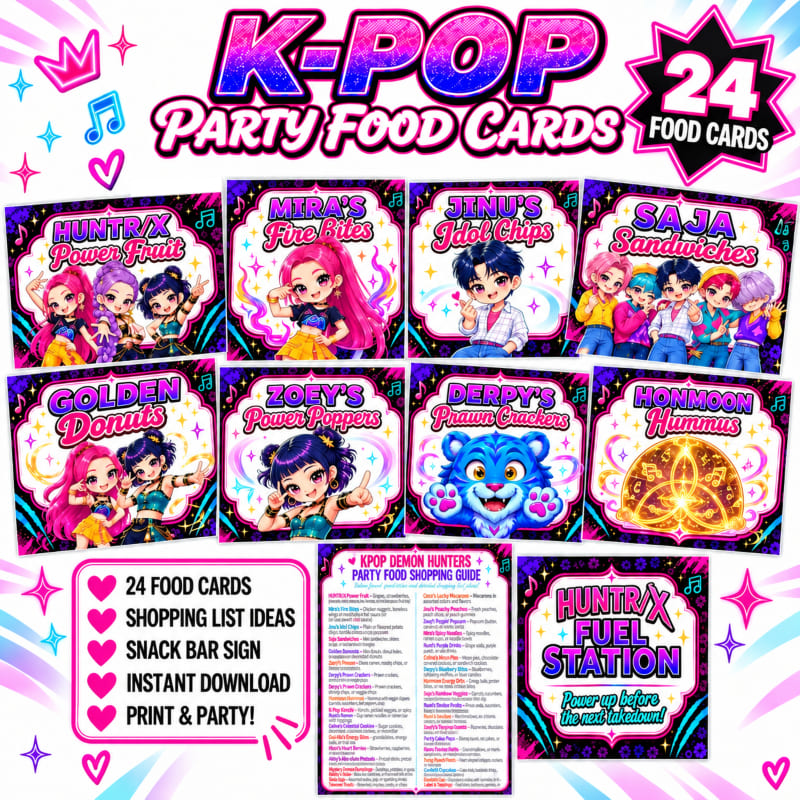 Kpop Demon Hunters Party Food Cards